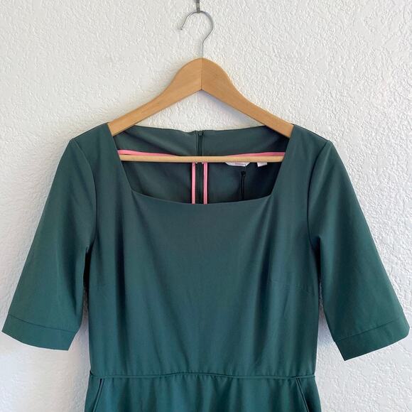 Betabrand Elixir Square Neck Fit & Flare Midi Dress Emerald Green Medium NWT - Picture 3 of 12